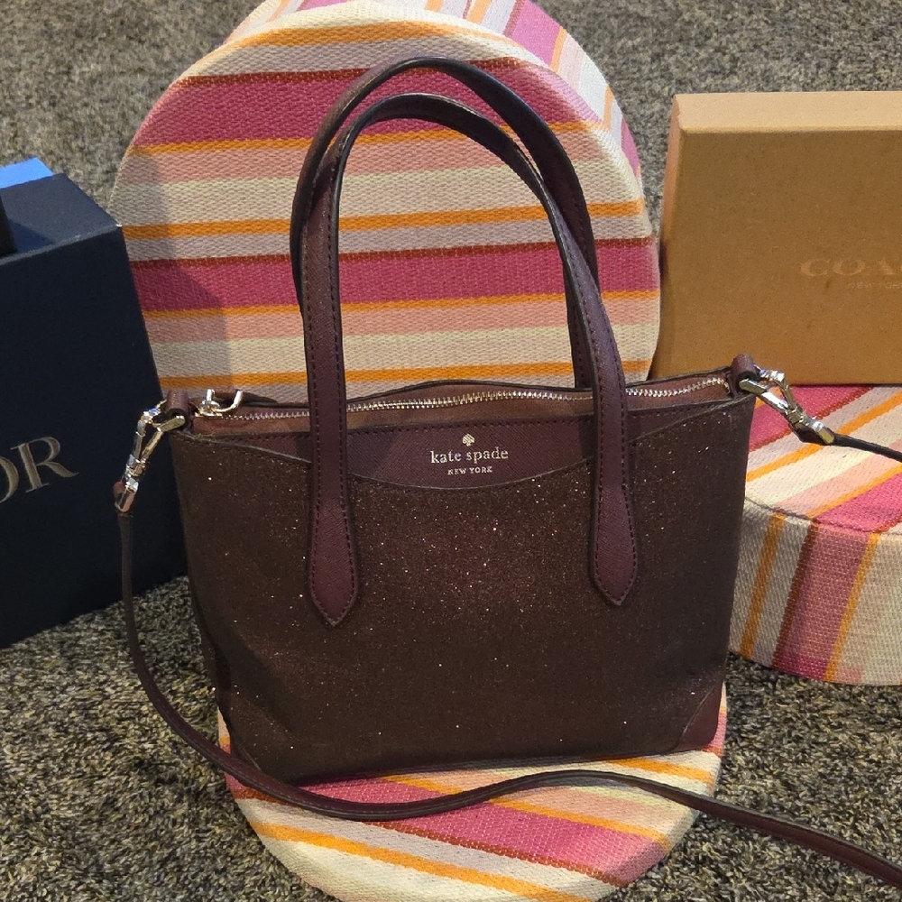 Kate Spade Glitter burgendy Shoulder Bag Structured Elegance